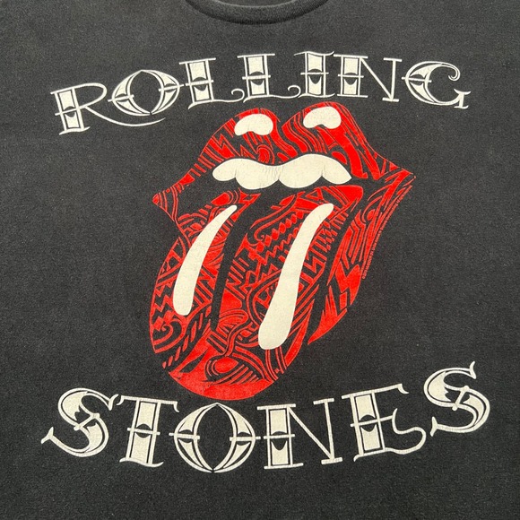Rolling‎ Stones T Shirt Mens 2XL Black Faded 2013 Musidor Tribal Hot Lips - Picture 3 of 6